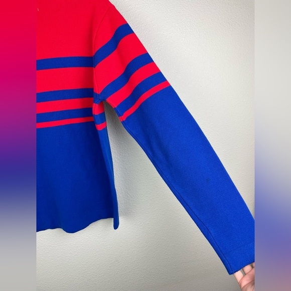 VTG 70s Liberty Bell Women's Medium Blue Red Striped Crewneck Apres Ski Sweater - Picture 11 of 11